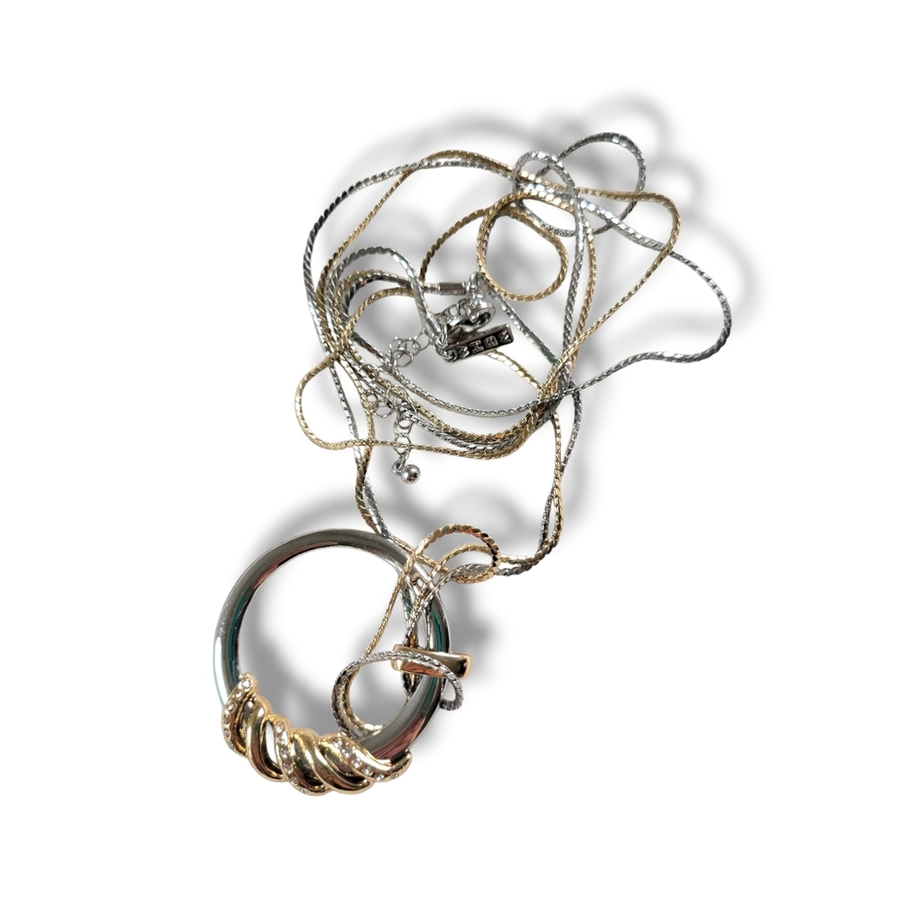WHBM | Elegant Silver/Gold Tone Crystal Accent Circle Pendant Necklace - Picture 11 of 12
